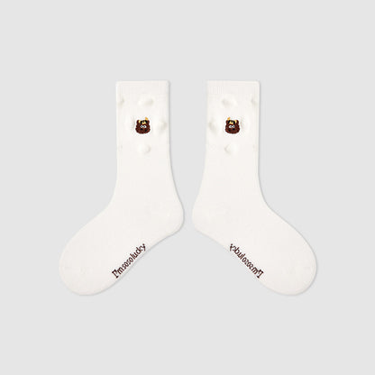 Kids Mid Calf Animal Embroidered Cotton Socks