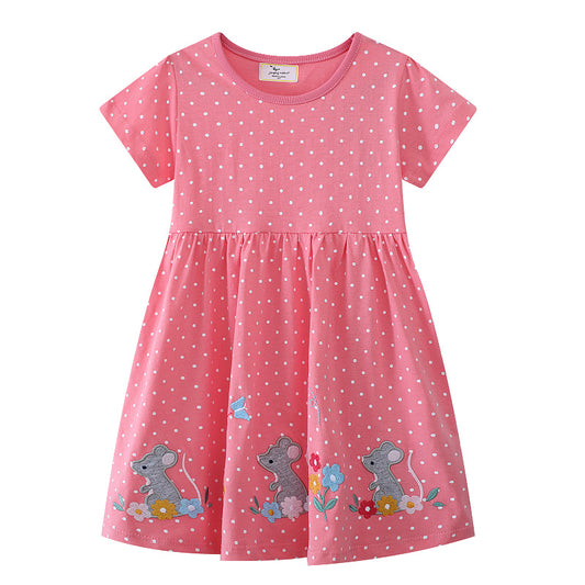 Summer Cartoon Embroidered Princess Dress for Girls