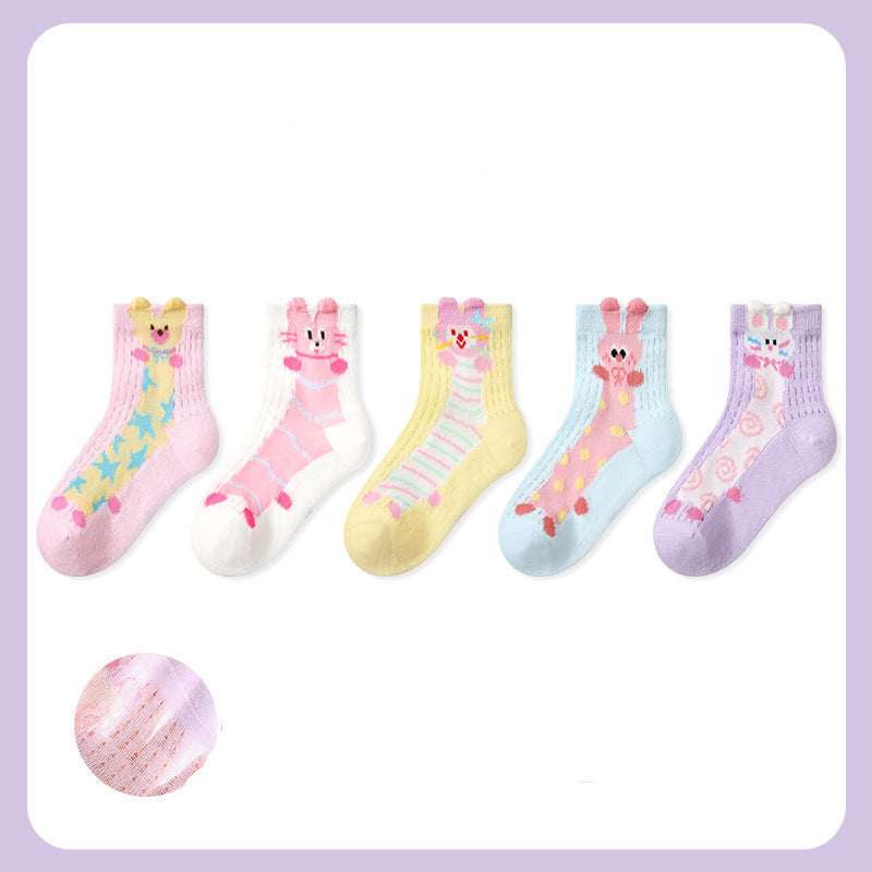 Kids Cotton Mesh Stripe Cartoon Breathable Socks