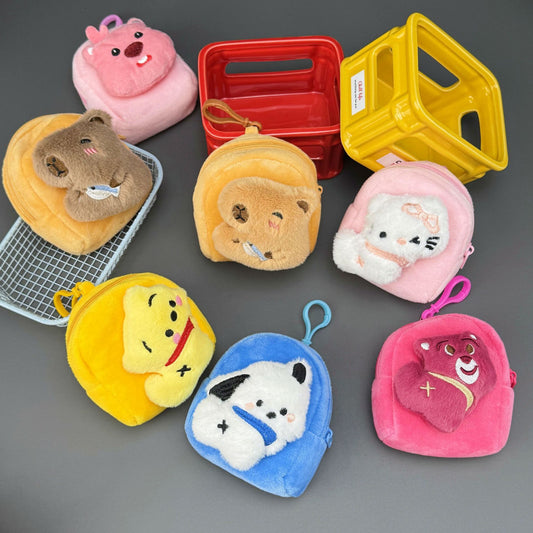 Cute Strawberry Bear Plush Coin Purse Keychain