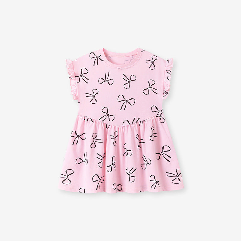Cute Summer Short Sleeve Girls Dress Cotton Princess Style