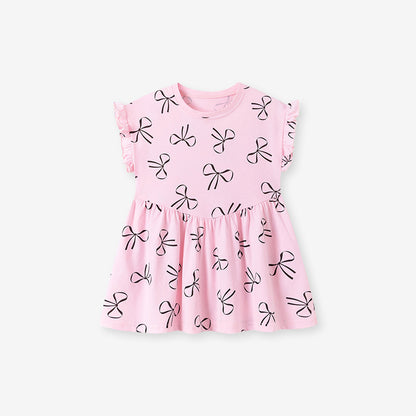 Cute Summer Short Sleeve Girls Dress Cotton Princess Style
