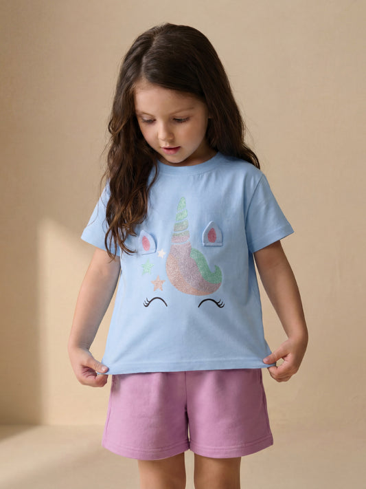 Unicorn Print Short Sleeve T-Shirt for Girls