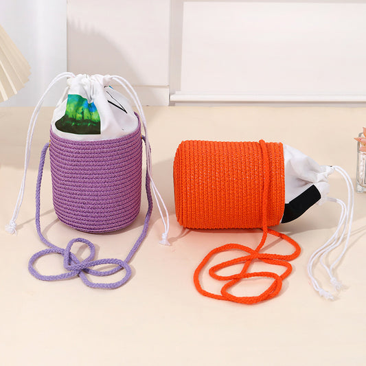 Woven Bucket Bag for Kids Cute Design Casual Straw Beach Bag