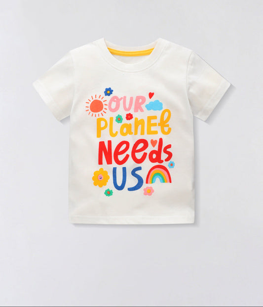 Girls' Short Sleeve Cotton T-Shirt with Animal Print