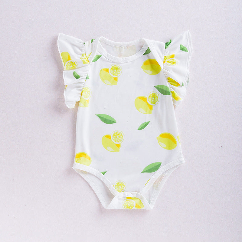 New Baby Sleeveless Lemon Print Romper