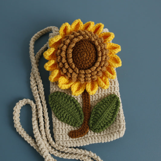 Sweet Sunflower Crossbody Phone Bag Crochet Yarn Purse