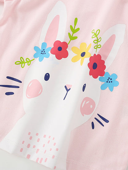 Kids Long Sleeve Cartoon Rabbit Graphic T-Shirt Cotton Casual Top