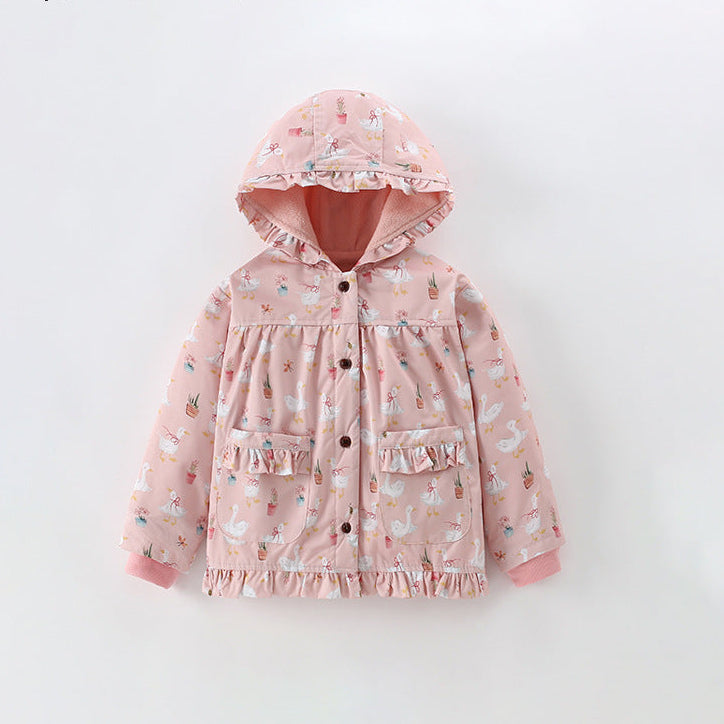 Zip-Up Hooded Cotton Jacket for Girls