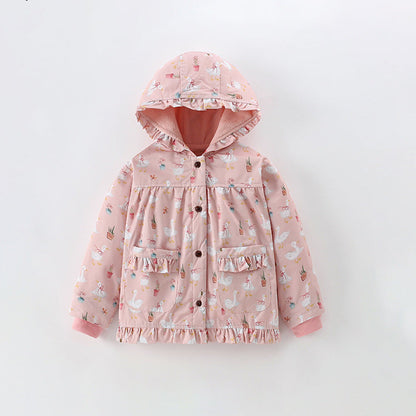 Zip-Up Hooded Cotton Jacket for Girls