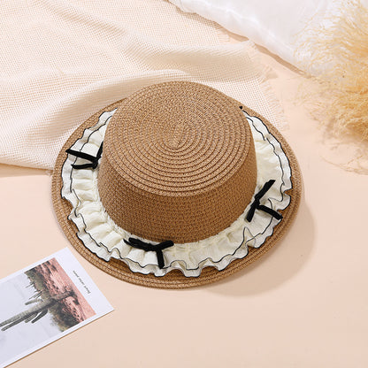 Summer Double-Layer Lace Wide-Brim Straw Hat for Kids