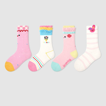 Kids Cotton Animal Stripe Mid Calf Socks Breathable