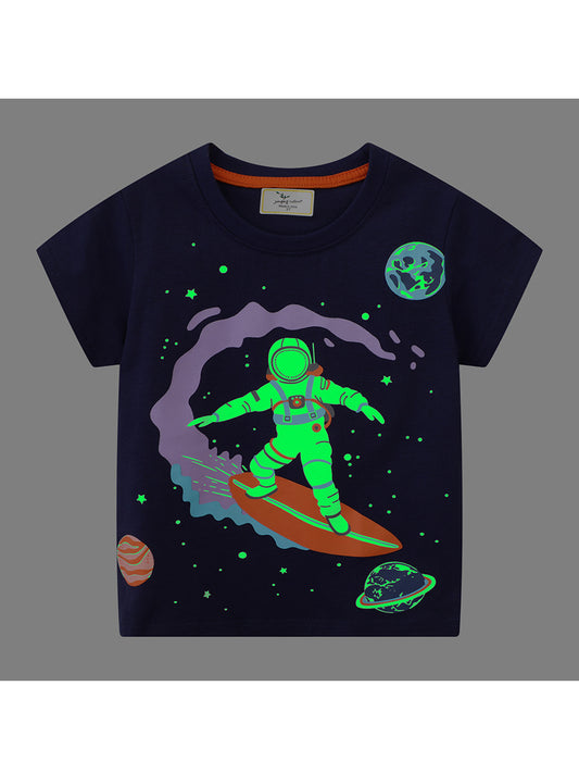 Cartoon Astronaut Short Sleeve T-Shirt for Boys