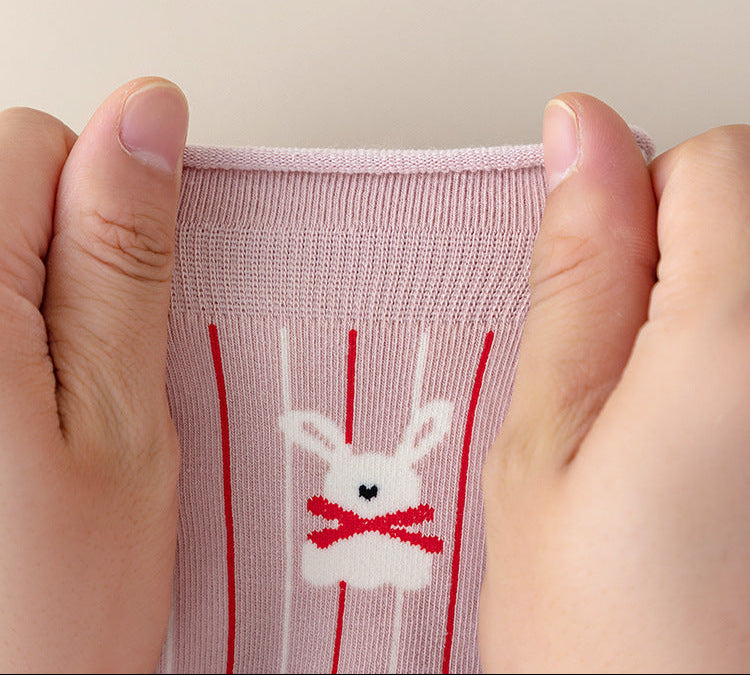 Red Floral Pattern Mid-Calf Cotton Socks for Kids