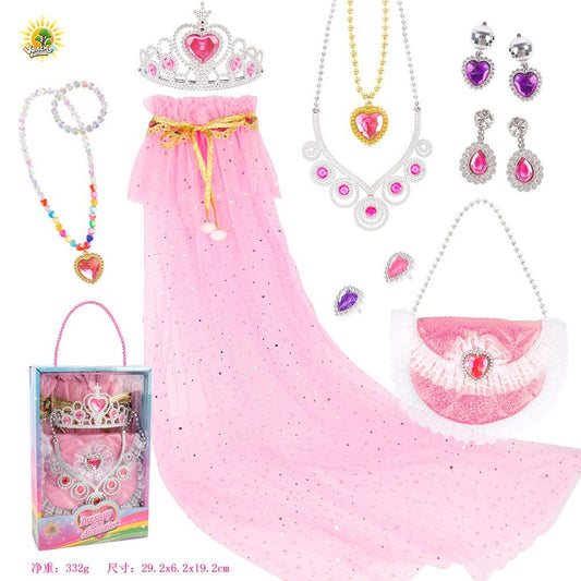 Princess Dress-Up Crown Bag Necklace Earrings Ring Cape Set
