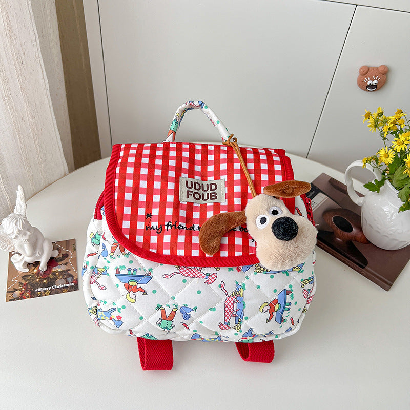 Cute Dog Quilt Kids Backpack Stylish Casual Daypack