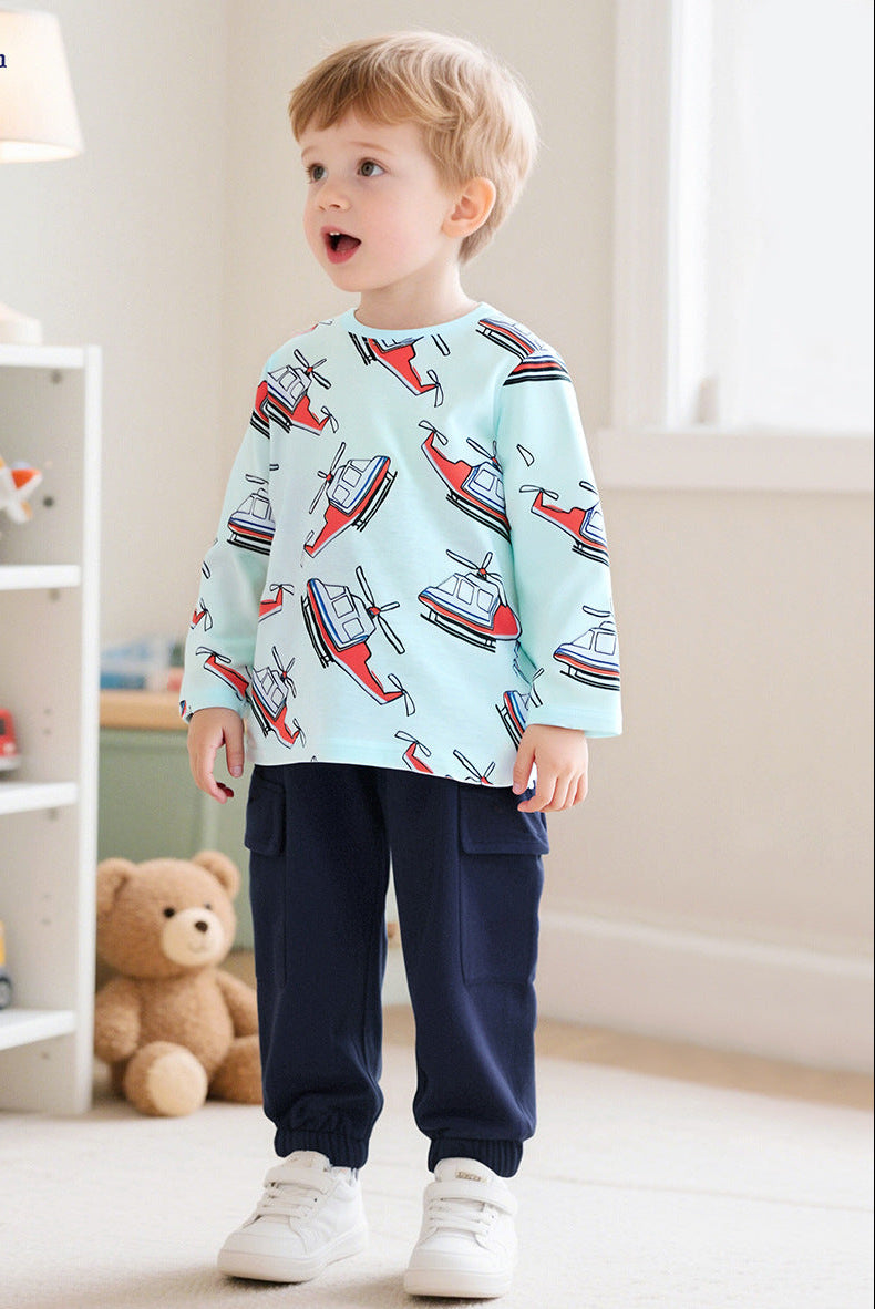 Adorable Boys Cotton Long Sleeve T-Shirt with Cartoon Print