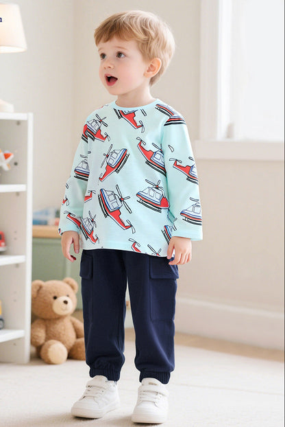 Adorable Boys Cotton Long Sleeve T-Shirt with Cartoon Print