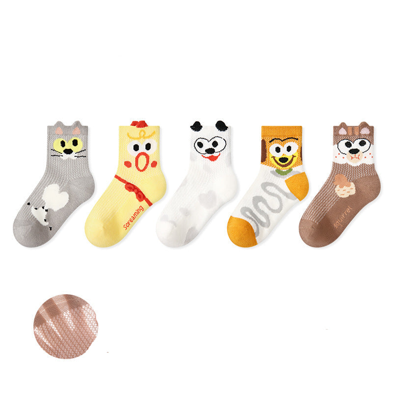 Kids Cotton Mesh Socks Striped Dot Dog Breathable Casual