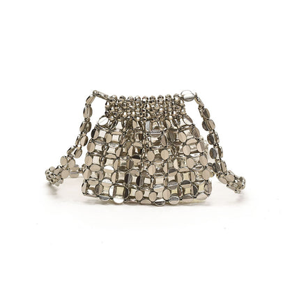 Trendy Beaded Woven Handbag with Chain Strap