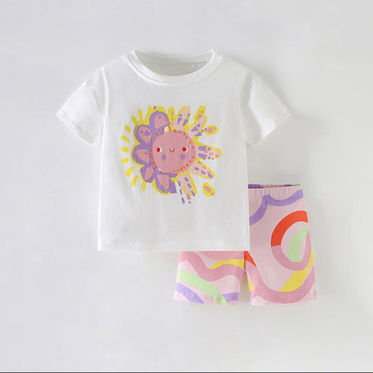 Trendy Casual Animal Print Cotton Two-Piece Set for Girls