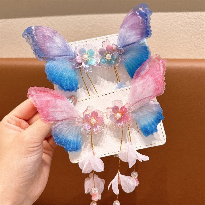 Children's Butterfly Pearl Hair Clips with Tassels