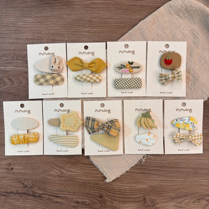 Children's Colorful Plaid Hair Clips with Bunny and Star Designs