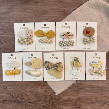 Children's Colorful Plaid Hair Clips with Bunny and Star Designs