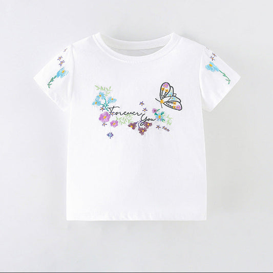 Girls' Cartoon Graphic Cotton T-Shirt Trendy Casual Short Sleeve Top