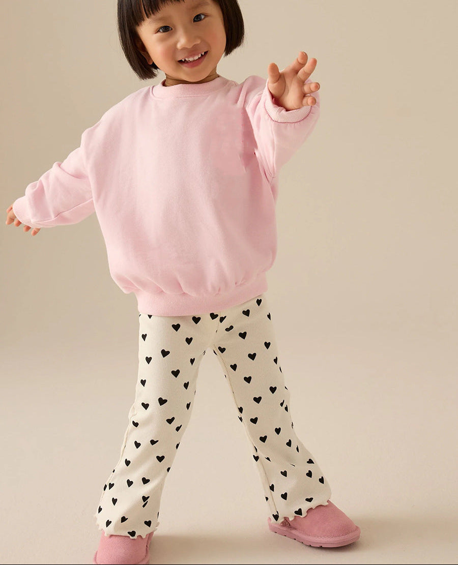 Stylish Kids Wide Leg Trousers With Heart Pattern