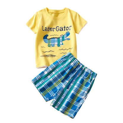 Kids Casual Short Sleeve Set with Cartoon Design