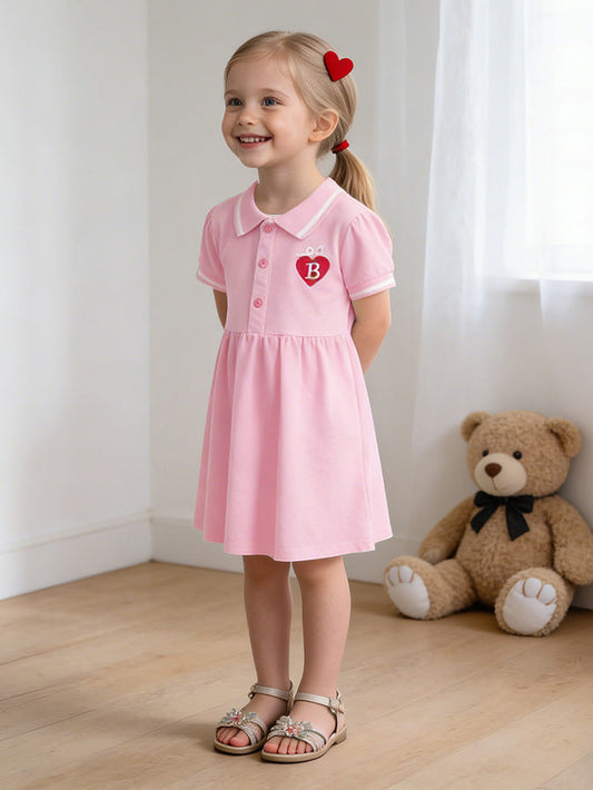 Girls' Cute Cartoon Princess Dress Cotton Short Sleeve Summer Dress