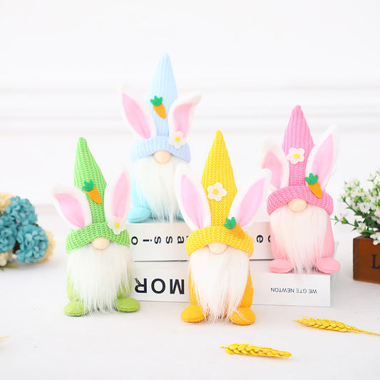 Knitted Fabric No-Face Bunny Figurine Easter Decoration