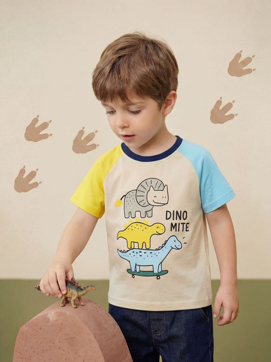 Kids Dinosaur Print Short Sleeve T-Shirt Soft Cotton Casual