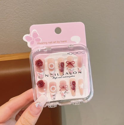 Cute Cartoon Long Nail Stickers with Heart Bow for Kids