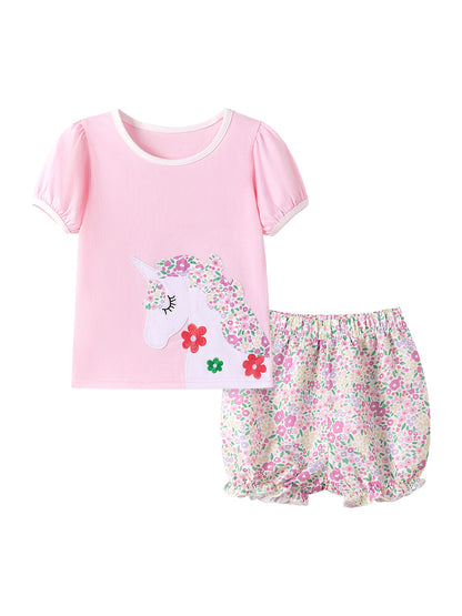 Summer Girls' Cartoon Two-Piece Outfit