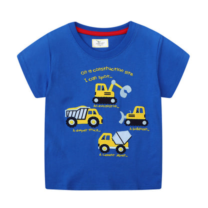 Cartoon Excavator Boys T-Shirt Cotton Breathable Casual Top