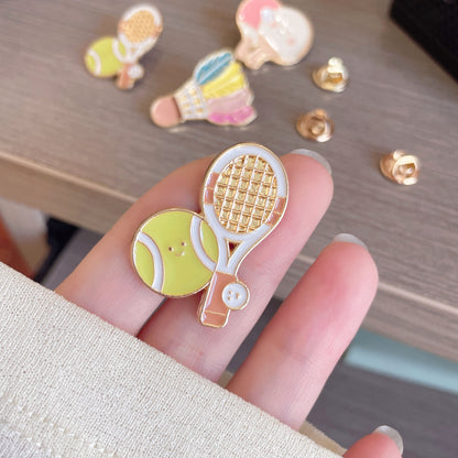 Cute Cartoon Sports Brooches – Badminton, Tennis & Ping Pong Metal Pins