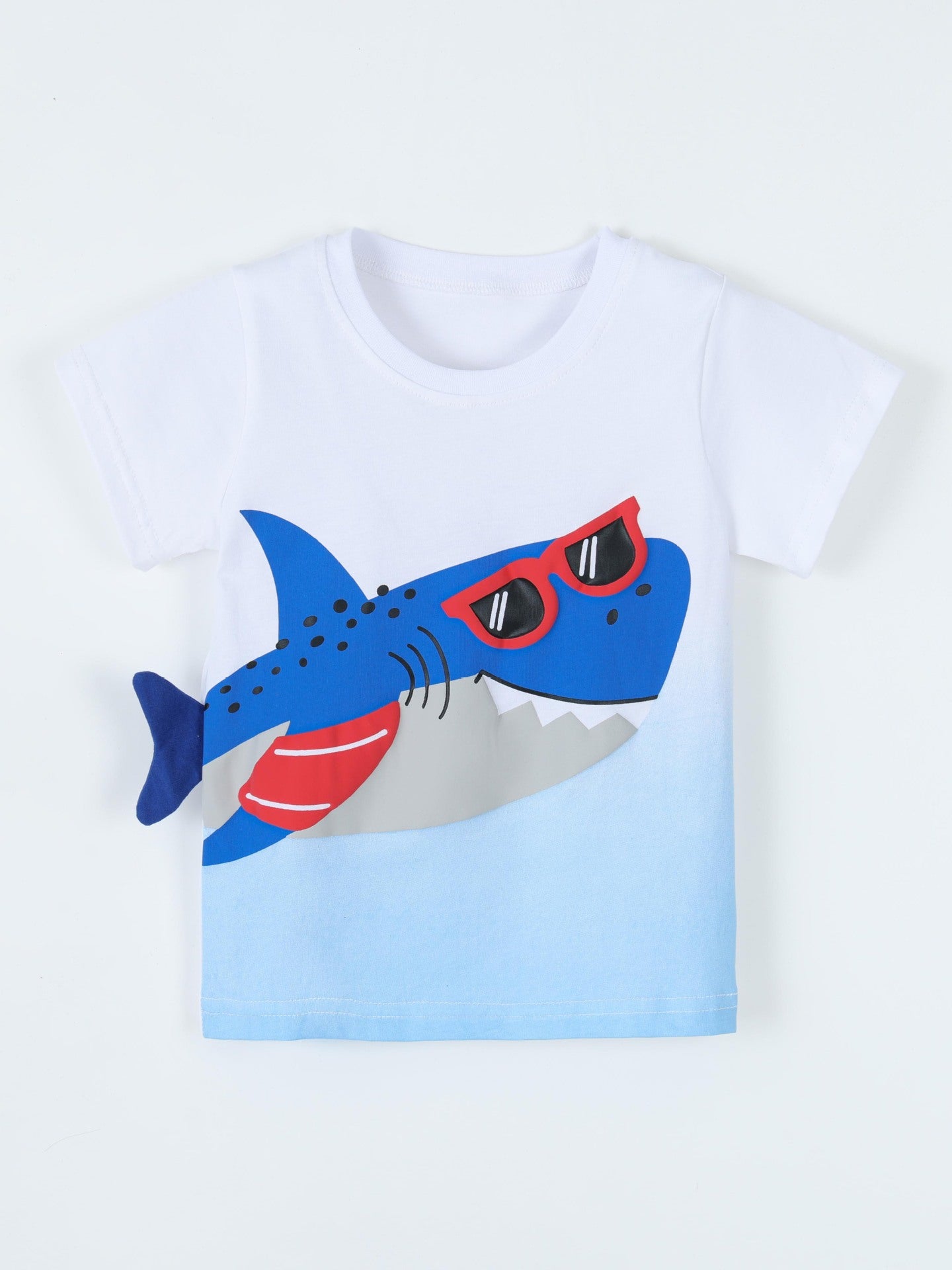 Shark Print Cotton Kids T-Shirt Casual Short Sleeve