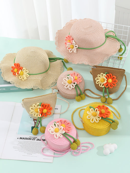 Summer Beach Woven Straw Bag with Cute Flower Design