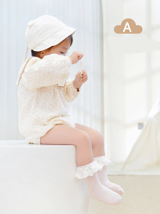 Princess Bow Cotton Baby Socks with Lace Design
