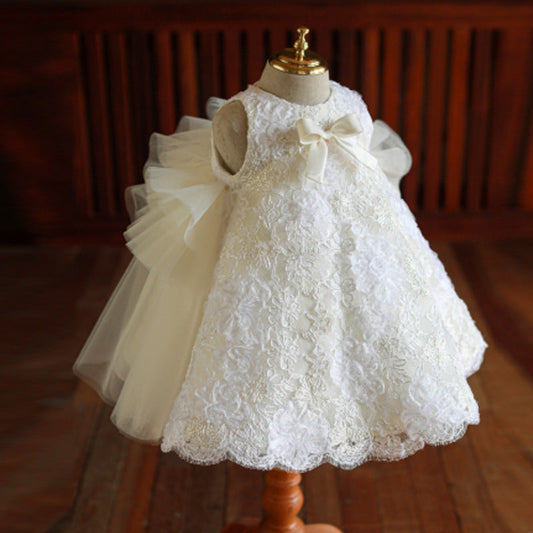 Girls' White Sequin Birthday Princess Dress