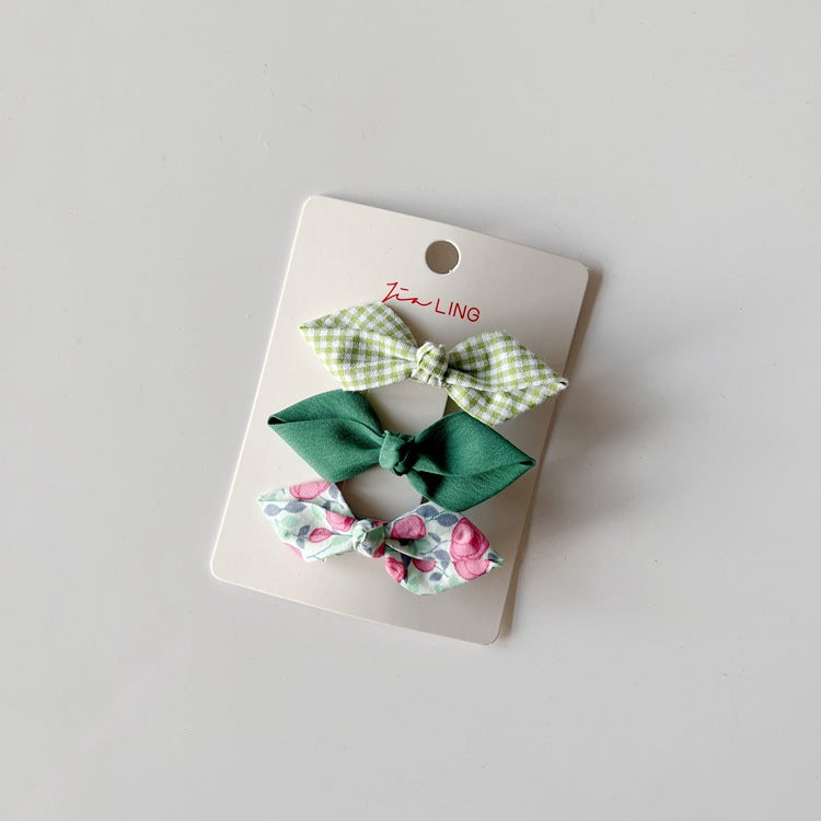 Children's Fabric Hair Clips Floral Bow Set