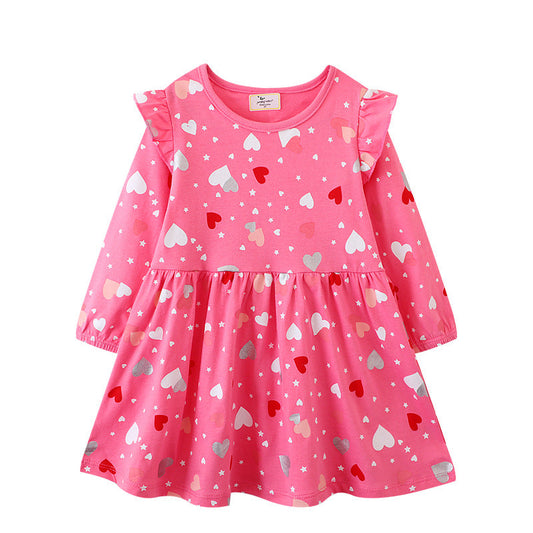 Girls' Princess Dress Cute Cartoon Soft Cotton Long Sleeve Dress