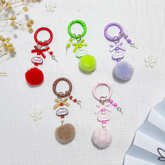 Colorful Pom Pom Keychain Phone Strap DIY Letter Blind Box