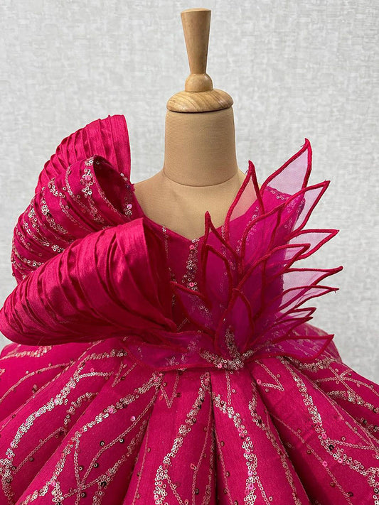 Girls' Magenta Princess Dress with Sparkle Tulle