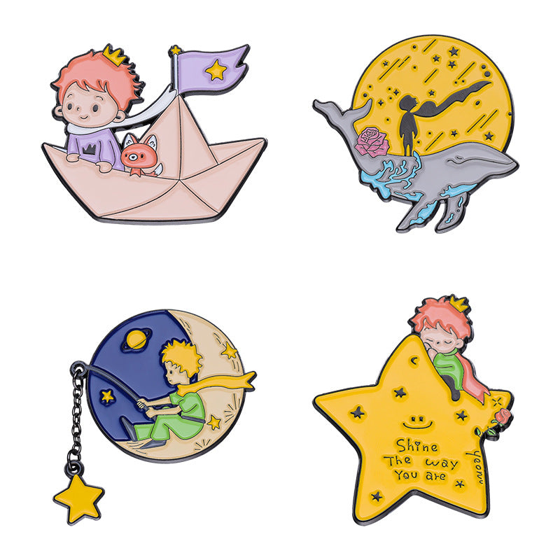 Cute Cartoon Little Prince Starry Sky Enamel Brooch