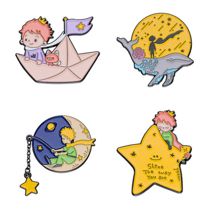 Cute Cartoon Little Prince Starry Sky Enamel Brooch