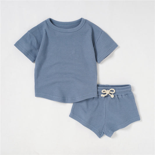 Solid Color Baby Short Sleeve Two-Piece Set Organic Cotton
