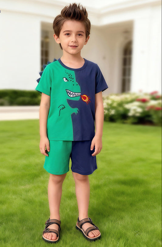 Summer Boys' Short Sleeve Outfit Set Cute Casual Kids Clothing